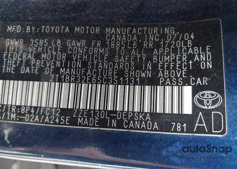 2005 Toyota Corolla S from USA, damaged, VIN 2T1BR32E65C351131